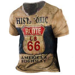 T-shirts voor heren Vintage Gedrukte heren Route 66 T-shirt Summer Street Oversized O-Neck losse casual Harajuku-kleding 230410