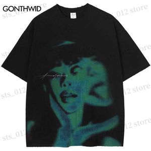 T-shirts pour hommes Vintage Punk Hommes Oversize TShirt Streetwear Hip Hop Abstrait Graphique Imprimer Distressed T Shirt 2023 Harajuku Gothique Lâche Tee Top T230512