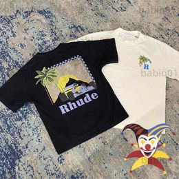T-shirts voor heren Vintage Rhude Moonlight Tropics T-shirt Men Women oversized t Shirts RH Car Tops Tee T230321