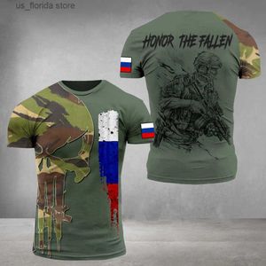 T-shirts voor heren Vintage Russische vlag 3D Print Heren T-shirts Zomer Rusland Veteraan Strtwear O-hals Korte Slve Losse T-shirt Herenkleding Y240314