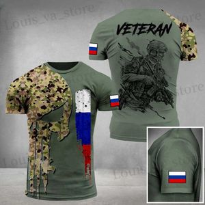 T-shirts masculins vintage drapeau russe 3d imprimé t-shirts t-shirts d'été vétéran de la Russie Strtwear O-cou court slve vêtements lâches plus taisses T240419