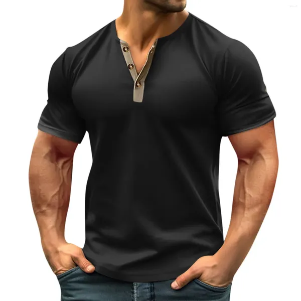 Camisetas para hombre, camiseta Vintage de verano, ropa de calle con 3 botones, ropa holgada abierta, estampado de manga corta, comentarios coreanos, mucha ropa