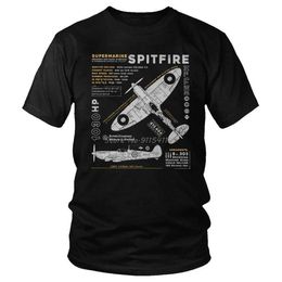 T-shirts masculins Vintage Super Ocean Spitfire Mk 1 Mens 100% coton T-shirt Fighter War Pilot Airplane Fashion Apparel Sprsummer J240515