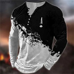 T-shirts masculins Vintage T-shirt Color Block 3D T-shirt T-shirt Men T-shirt T-shirt long à manches longues