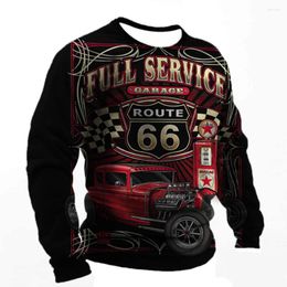 Heren T-shirts Vintage T-shirt voor heren Route 66 Print Lange mouwen Tops Outdoor Biker Shirt Oversized T-shirt