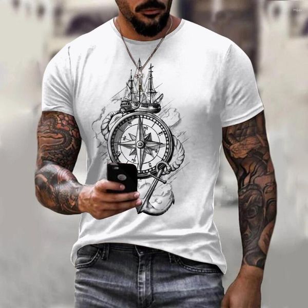 T-shirts pour hommes T-shirt Vintage pour l'été à manches courtes col rond ancres 3D haut imprimé T-shirt vêtements surdimensionnés décontracté Streetwear