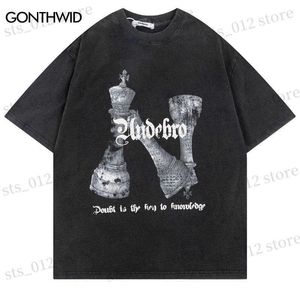 T-shirts voor heren Vintage T-shirt Men Streetwear Hip Hop grafische afdruk gewassen T-shirt Punk Gothic Oversized Tee Shirts 2023 Harajuku Fashion Tops T230512