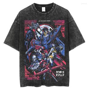 T-shirts pour hommes T-shirts vintage Anime Cowboy Bebop Impression Coton lavé Vêtements pour hommes Harajuku Oversize Tops Tees Unisex