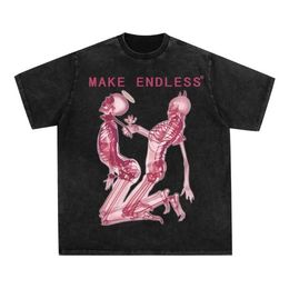 T-shirts masculins T-shirts vintage Couple à manches courtes Top Femmes Skull Series Imprimé T-shirt oversize Loose Goth Coton Pure Y2K Style American J240409