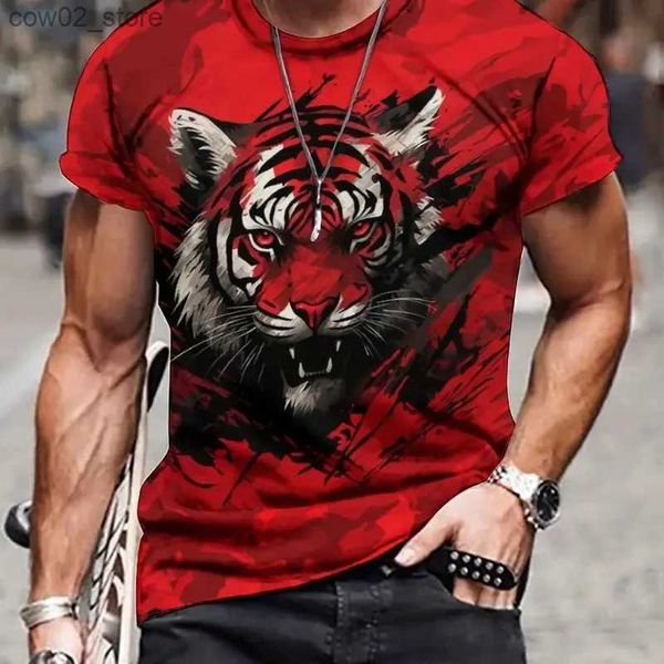 T-shirts pour hommes Vintage Tiger T-shirt Mens 3D Animal Print à manches courtes Top Tees Summer Casual Respirant Vêtements pour hommes surdimensionné Streetwear Q240201