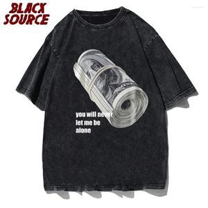 T-shirts pour hommes Vintage Tshirt Hommes Streetwear Hip Hop Bundle de billets de banque Imprimer T-shirt en détresse 2024 Harajuku Summer Cotton Washed