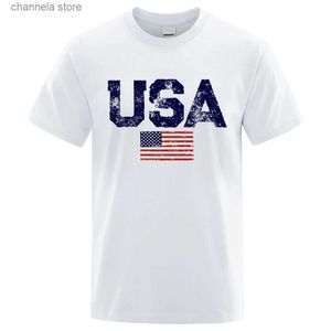 T-shirts pour hommes Vintage Usa Flag Street Print Mâle T-shirts de haute qualité Nouveau Tshirt Été Casual Coton Tops Hip Hop Respirant Tee Vêtements T240202