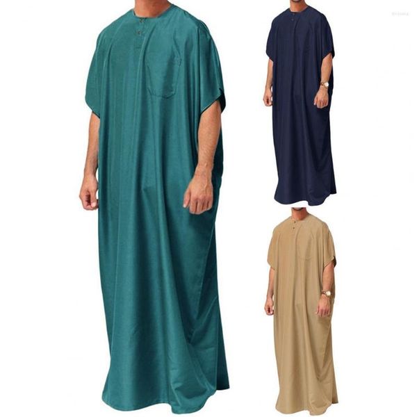 Camisetas de hombre Vintage con cuello en V de manga corta para hombre batas Kaftan musulmán árabe islámico Color sólido bolsillos sueltos túnica Retro ropa tradicional