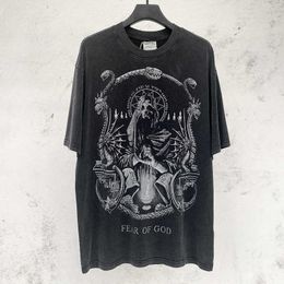 T-shirts pour hommes Vintage lavage en détresse à manches courtes FOG God of Fear imprimé marque de mode américaine VTG Casual T-shirt ample