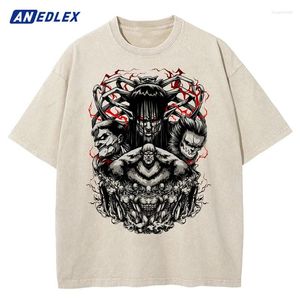 T-shirts pour hommes Vintage Washed Abricot T-shirt Hommes Été Japonais Anime Graphique Imprimer Chemise Coton Oversize Tops Tees Hip Hop Streetwear