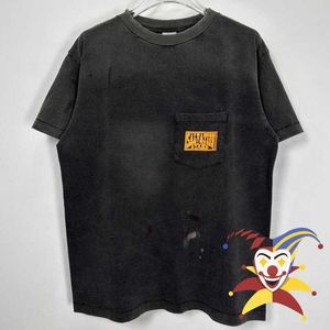 T-shirts masculins vintage lavé endommagé Saint Michael T-shirt hommes Femmes Tee Splash Ink Graffiti Pocket T-shirt J240409