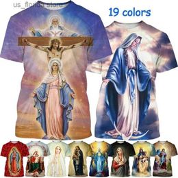 Camisetas para hombres Virgen María Impresión 3D Camiseta Moda de verano Madre cristiana de Dios Patrón Corto Slved Unisex Strt Faith Camiseta casual Y240321