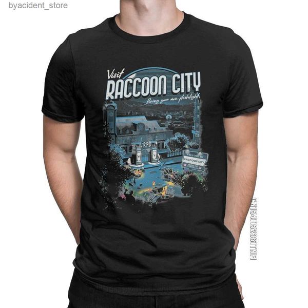 T-shirts pour hommes Visitez Raccoon City T-shirt pour hommes T-shirts vintage T-shirts classiques à manches courtes T-shirts à col rond 100% coton imprimé Tops L240304