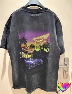 Heren T-shirts Vitnage Bla SAINT Future Tee Mannen Vrouwen 2024SS Gewassen SAINT T-shirt Oversize Tops Korte Mouwephemeralew