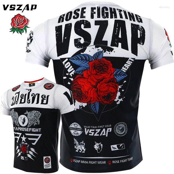 Camisetas para hombres Vszap Rose Manga corta Ropa de secado rápido Entrenamiento Camiseta elástica Muay Thai MMA Deportes Lucha Boxeo Correr casual