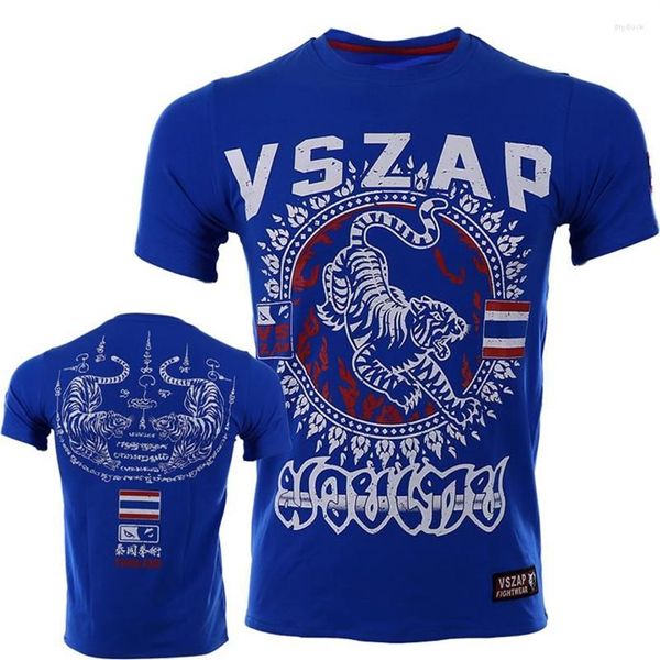 T-shirts pour hommes VSZAP Summer Muay Thai Fitness T-shirt Homme à manches courtes O-Cou Hommes Casual Coton Imprimé Tiger MMA Sweatshirt241h