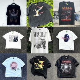 T-shirts hommes Vtg en détresse Saint manches courtes haute rue Ts Koppen robe Vintage rapport Hip-hop T-shirt ample tendance Ampj