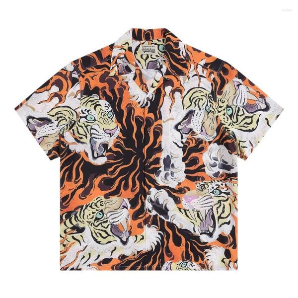 Camisetas de hombre WACKO MARIA TIM LEHI Tiger Print Hawaiian Vintage Loose Fitting y camiseta de manga corta para mujer