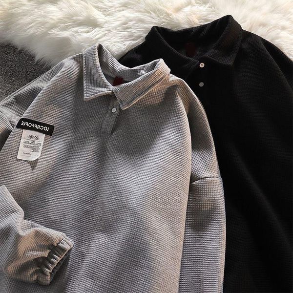 T-shirts pour hommes Waffle Grey Sweatshirt Hommes Coréen Harajuku Patchwork Sweats à capuche 2024 Automne Pull Casual Sweatshirts Turndown Col Vêtements