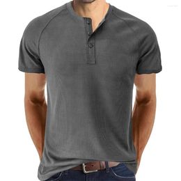 Heren T-shirts Wafel Henley T-shirt Voor Mannen Effen Kleur Casual Korte Mouw Ademend Zweetafvoerend FashionTops Tee mannelijke