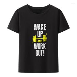 Heren t shirts worden wakker en trainen voor fitness t-shirt camisa coole print vrije tijd hipster humor casual creatieve grafische t-shirts