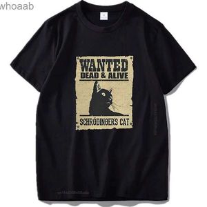 T-shirts voor heren Wanted Dead And Alive Cat T-shirt Schrodinger Cat Tshirt Funny Geek Digital Print T-shirt Katoen O-hals Tee Tops 240130