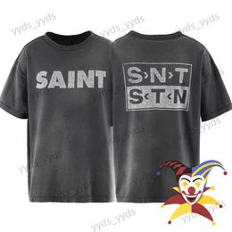 Camisetas para hombres Lavado Negro Saint Michael T Shirt Hombres Mujeres 1/1 Tela pesada de alta calidad Tee Top T240112
