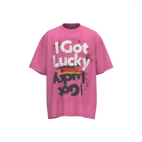 T-shirts pour hommes Washed Rose Vetments T-shirt à manches courtes Hommes Femmes 1: 1 Chemise VET de haute qualité I Nothing Just Got Lucky Casual Top