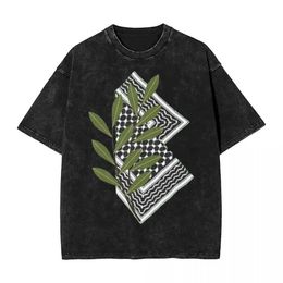 T-shirts masculins lavés Shirt Hatta Palestinien avec des branches d'olive T-shirt HaRajuku Cotton Summer Top Mens T-shirt J240506