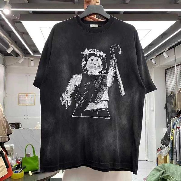 T-shirts pour hommes Washed Toy King imprimé T-shirt à manches courtes peint à la main homme T221130