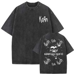 T-shirts masculins lavé le groupe de rock vintage Korn Falling Away From Me T-shirt squelette T-shirt imprimé pour hommes