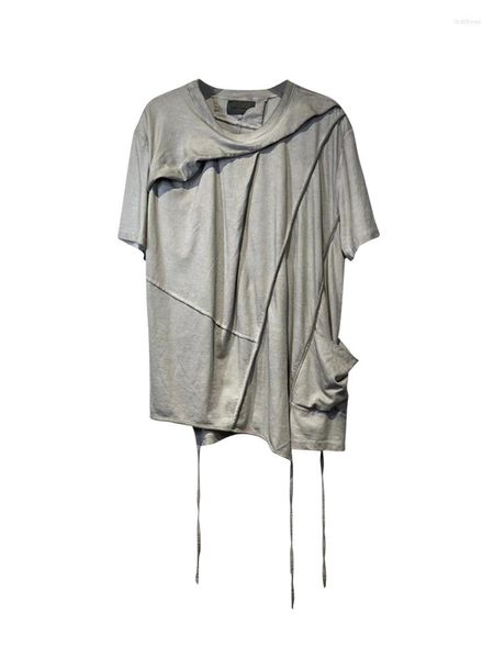 T-shirts pour hommes Designer de style de sol de déchets asymétrique Tie-Dye finition antique gland coton demi-manche T-shirt à la mode unique haut d'été