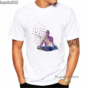 T-shirts pour hommes Aquarelle Méditation Bouddha Imprimer Boho Zen Hobo T-shirt Hommes D'été Top Homme Streetwear Drôle T-shirt Homme Blanc T-Shirt Graphique W0322