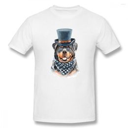 Camisetas para hombres acuarela Rottweiler con gafas de sol y sombrero de copa Camiseta de manga corta única amante de los perros