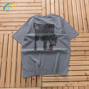 Camisetas para hombre Cárdigan de hip-hop para hombre gris oscuro teñido con cera con top con lavado vintage 100% algodón puro de alta calidad Camiseta CAV EMPT C.E con etiqueta J240316