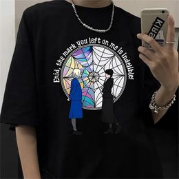 Camisetas para hombre Camiseta Wednesday Addams Harajuku Vintage Nevermore Academy camiseta Unisex Estética Algodón Kawaii Enid ees 230107
