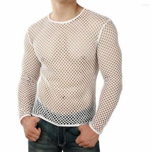 T-shirts voor heren Wepbel Tight Bottoming Shirt Hollow-out Top Sexy Tshirt Heren Gepersonaliseerde T-shirts Zomer Mesh Sheer T-shirt met lange mouwen