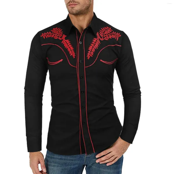 T-shirts pour hommes chemise en jean occidental décontracté à manches longues Halloween bouton coton coupe ajustée haut basique confortable