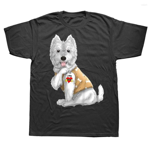 T-shirts pour hommes Westie I Love Mom Tatouage Chien Graphique Coton Streetwear À Manches Courtes Cadeaux D'anniversaire Style D'été T-shirt Vêtements Pour Hommes