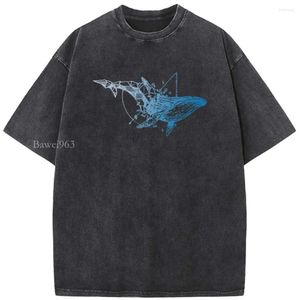 T-shirts pour hommes Géométrie de baleine T-shirt lavé unisexe 2023 nouveauté 230g coton Tshirt blanchied