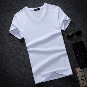 T-shirts voor heren Wit Black Black Heren Summer Cotton T-shirt Heren met korte mouwen V-Neck Ultra-Thin Summer T-Shirt Heren T-shirt 230407