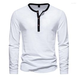 Camisetas para hombres Camisa Henley de algodón blanco para hombres 2023 Marca Slim Fit Manga larga con botones Ropa de trabajo Ropa de calle Tops casuales Camisetas