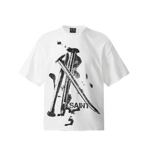 T-shirts masculins White Saint Michael 3d Lettres imprimées cloutées T-shirt Tops d'été décontractés pour hommes