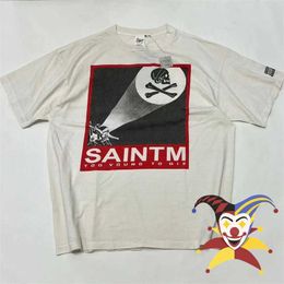 T-shirts masculins White Saint Michael T-shirt Men Femmes 1 1 Best Quality Skull Print Tops Tops Tee J240409
