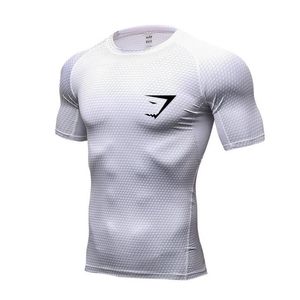 T-shirts pour hommes T-shirt blanc T-shirt à manches courtes pour hommes Top de fitness MMA Chemise d'entraînement Sweat-shirt d'été Gym Compression rapide D233r